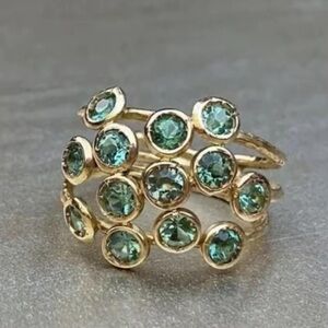 NEW Gold Plated Green Rhinestone Cocktail Ring - 8